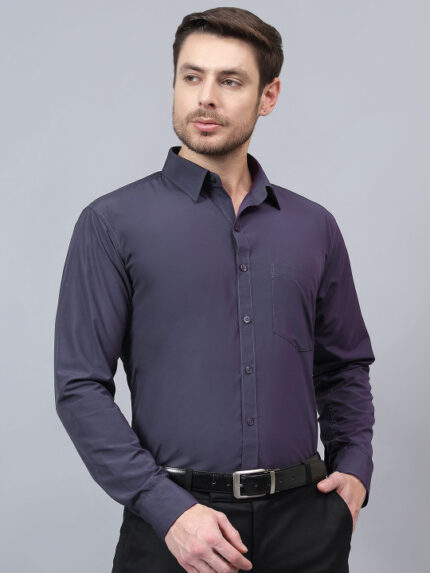 Men Charcol Slim Fit Solid Spread Collar Formal Shirt