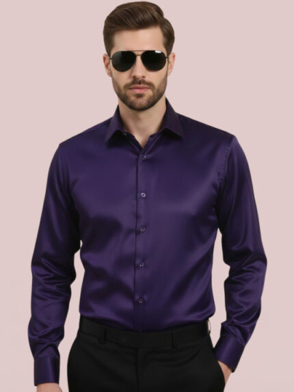 Spread Collar Slim Fit Satin Formal ShirtSpread Collar Slim Fit Satin Formal Shirt