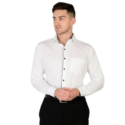 Swaz Men Slim Fit Casual Solid White Black Pipen Full Sleeve Shirt