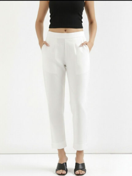 Women Mid-Rise Cropped Cotton Trousers