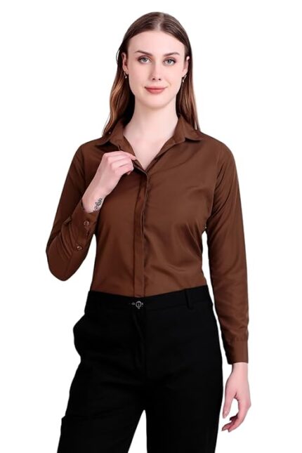 Swaz Women's Solid Pollycotton Formal Shirt | Plain | Full Sleeve - Slim Fit |Spread Collar |Western |Workwear Shirts for Women