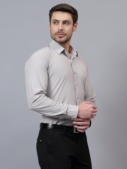 Men Grey Slim Fit Solid Spread Collar Formal Shirt