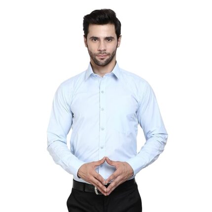 Swaz Men Slim Fit Formal Pin Checked Sky Blue Shirt