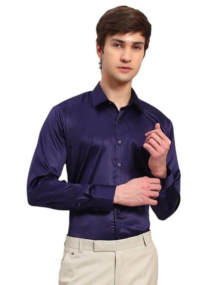 Swaz Men Slim-fit Full Sleeve Spread Collar Formal Satin Shirt