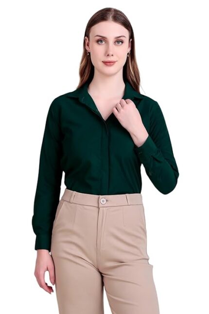 Swaz Women's Solid Pollycotton Formal Shirt | Plain | Full Sleeve - Slim Fit |Spread Collar |Western |Workwear Shirts for Women