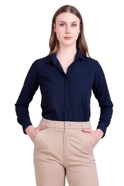Swaz Women's Solid Pollycotton Formal Shirt | Plain | Full Sleeve - Slim Fit |Spread Collar |Western |Workwear Shirts for Women