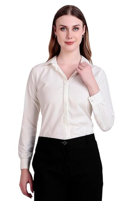 Swaz Women's Solid Pollycotton Formal Shirt | Plain | Full Sleeve - Slim Fit |Spread Collar |Western |Workwear Shirts for Women