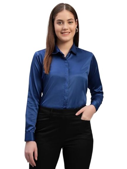 Swaz Women's Solid Satin Formal Shirt | Plain | Full Sleeve - Slim Fit |Spread Collar |Western |Workwear Shirts for Women