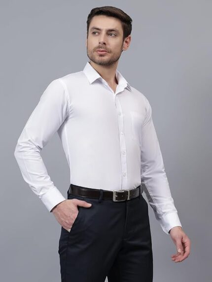 Men White Slim Fit Solid Spread Collar Formal Shirt