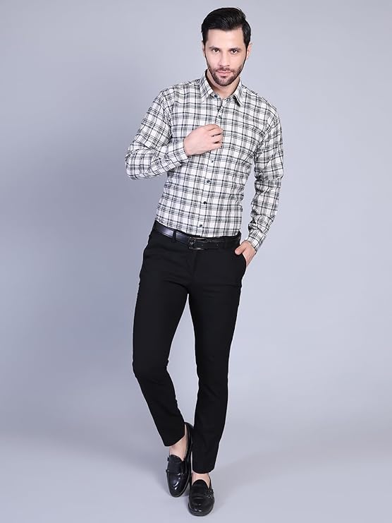 Swaz Men Slim-fit Full Sleeve Spread Collar Check Formal Cotton Shirt