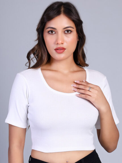 Women Ribbed Round Neck Fitted Cotton Crop Top