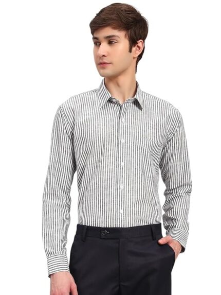 Swaz Men Slim-fit Full Sleeve Spread Collar Formal Cotton Stripe Shirt