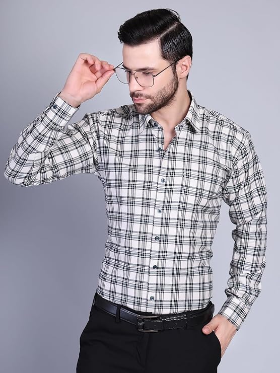 Swaz Men Slim-fit Full Sleeve Spread Collar Check Formal Cotton Shirt - Image 5