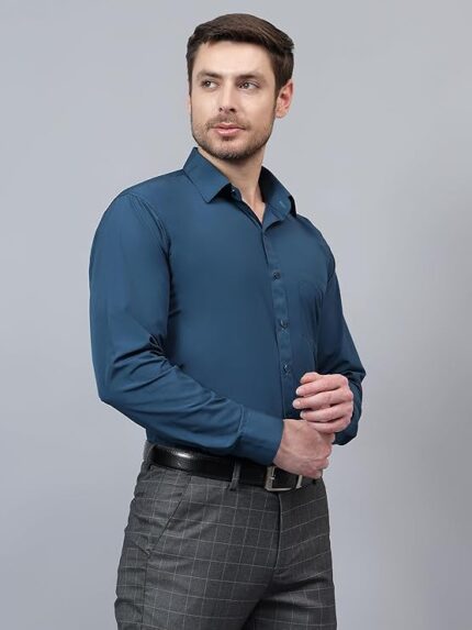 Men Navy Blue Slim Fit Solid Spread Collar Formal Shirt