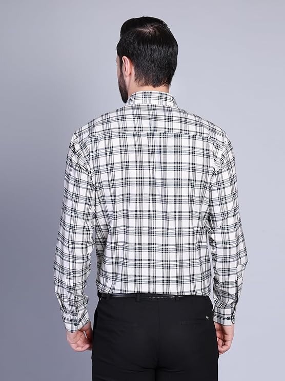 Swaz Men Slim-fit Full Sleeve Spread Collar Check Formal Cotton Shirt - Image 3