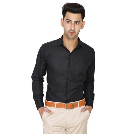 Swaz Men Slim Fit Formal Solid Black Shirt