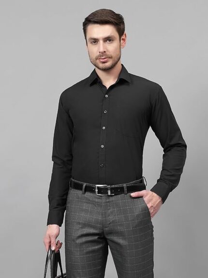 Men Black Slim Fit Solid Spread Collar Formal Shirt