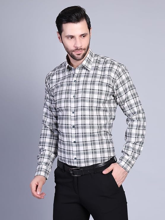 Swaz Men Slim-fit Full Sleeve Spread Collar Check Formal Cotton Shirt - Image 4