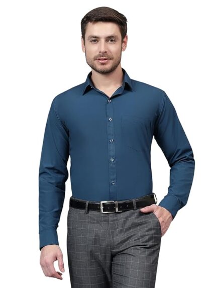 Swaz Men's Slim Fit Solid Pollycotton Formal Shirt | Plain | Full Sleeve - Slim Fit |Spread Collar |Western |Workwear Shirts for Men