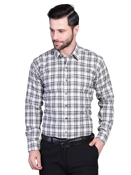 Swaz Men Slim-fit Full Sleeve Spread Collar Check Formal Cotton Shirt - Image 2