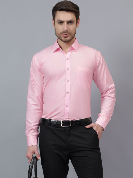 Men Coral Slim Fit Solid Spread Collar Formal Shirt