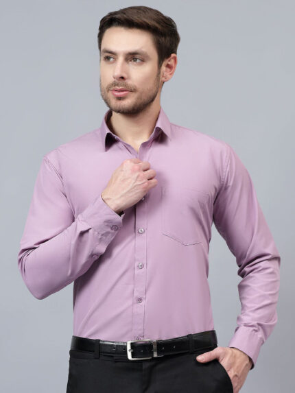 Men Lavender Slim Fit Solid Spread Collar Formal Shirt