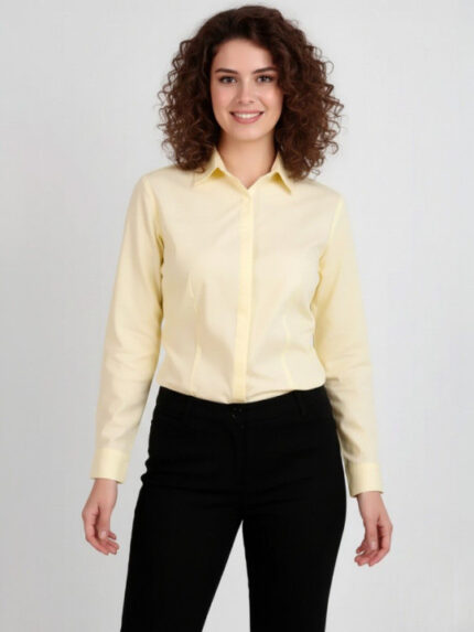 Women Yellow Solid Classic Cotton Formal Shirt