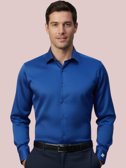 Spread Collar Slim Fit Satin Formal Shirt