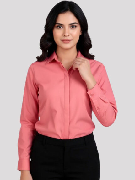 Women Coral Regular Fit Solid Spread Collar Formal Shirt