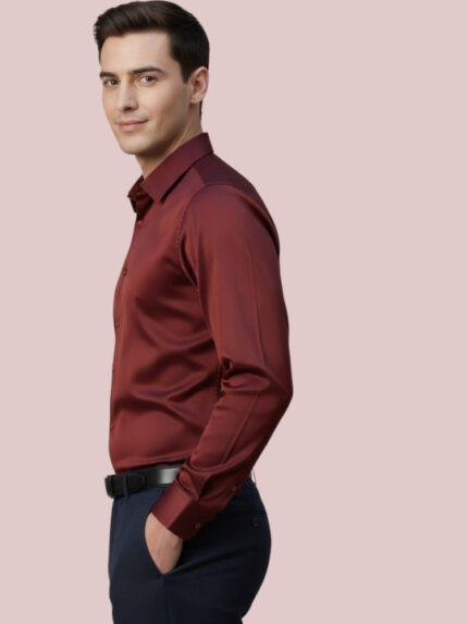 Spread Collar Slim Fit Satin Formal Shirt