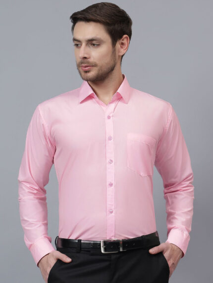 Men Pink Slim Fit Solid Spread Collar Formal Shirt