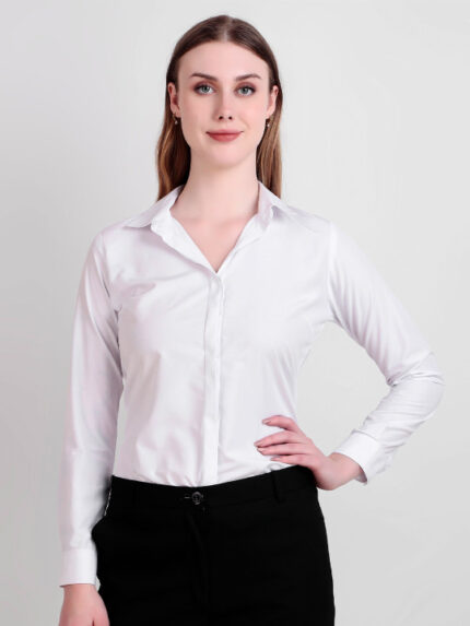 Women White Regular Fit Solid Spread Collar Formal Shirt