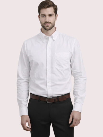Men White Solid Pure Cotton Button-Down Collar Casual Shirt