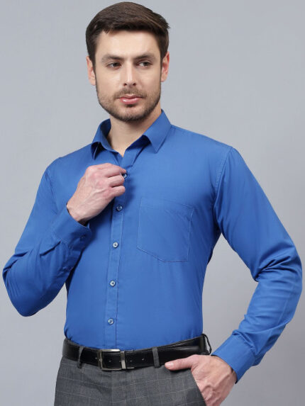 Men Royal Blue Slim Fit Solid Spread Collar Formal Shirt