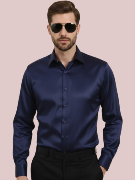 Spread Collar Slim Fit Satin Formal Shirt