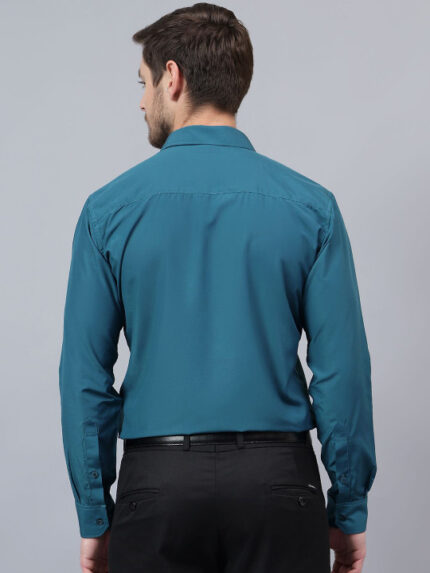Men Teal Blue Slim Fit Solid Spread Collar Formal Shirt