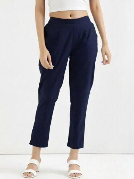 Women Mid-Rise Cropped Cotton Trousers