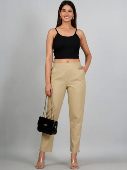Women Mid-Rise Cropped Cotton Trousers