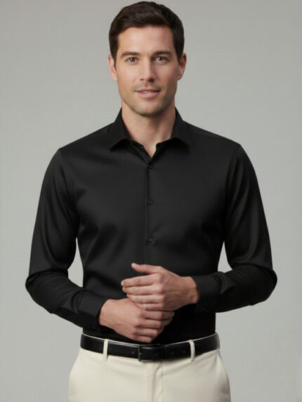 Spread Collar Slim Fit Satin Formal Shirt